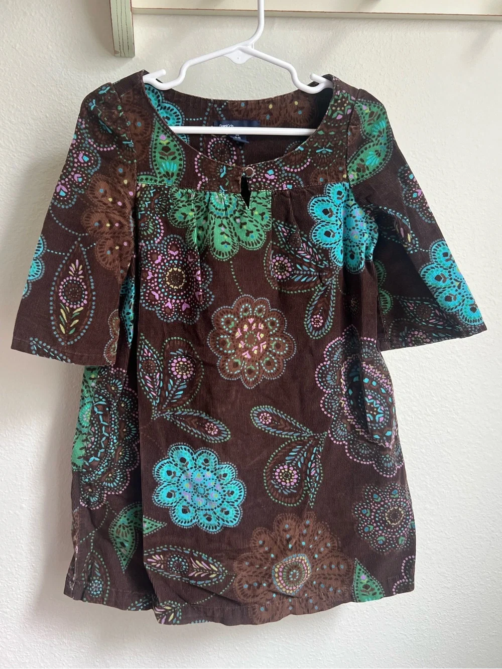 GAP Girls’ Brown Floral Tunic Dress with Teal & Green Accents